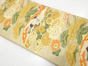 アンティーク　桧扇に鶴・鼓・草花模様織り出し丸帯（材料）